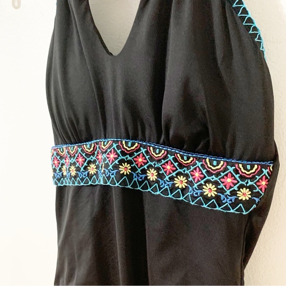 Apt. 9 Black Floral Embroidered Waistband One Piece Bathing Suit / Swimsuit 🖤🩵 - Picture 5 of 12